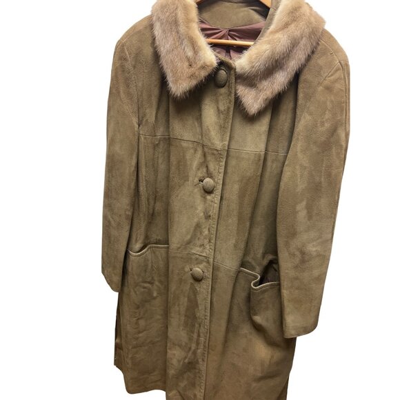 Vintage 60's Tan Suede Overcoat with Mink Fur Trim - Picture 1 of 11